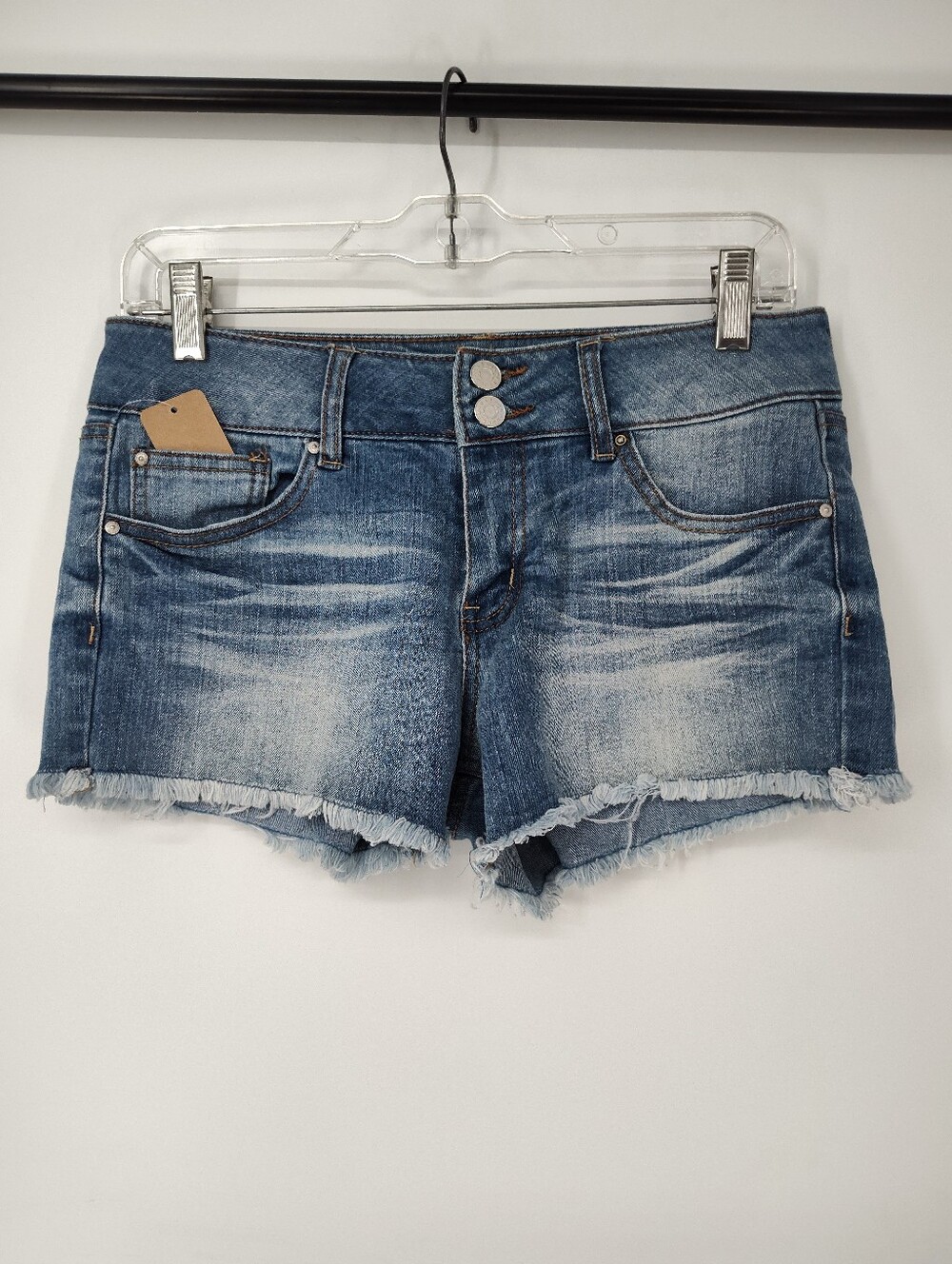 refuge Women's Distressed Blue Denim Shorts with Frayed Hem Size 2